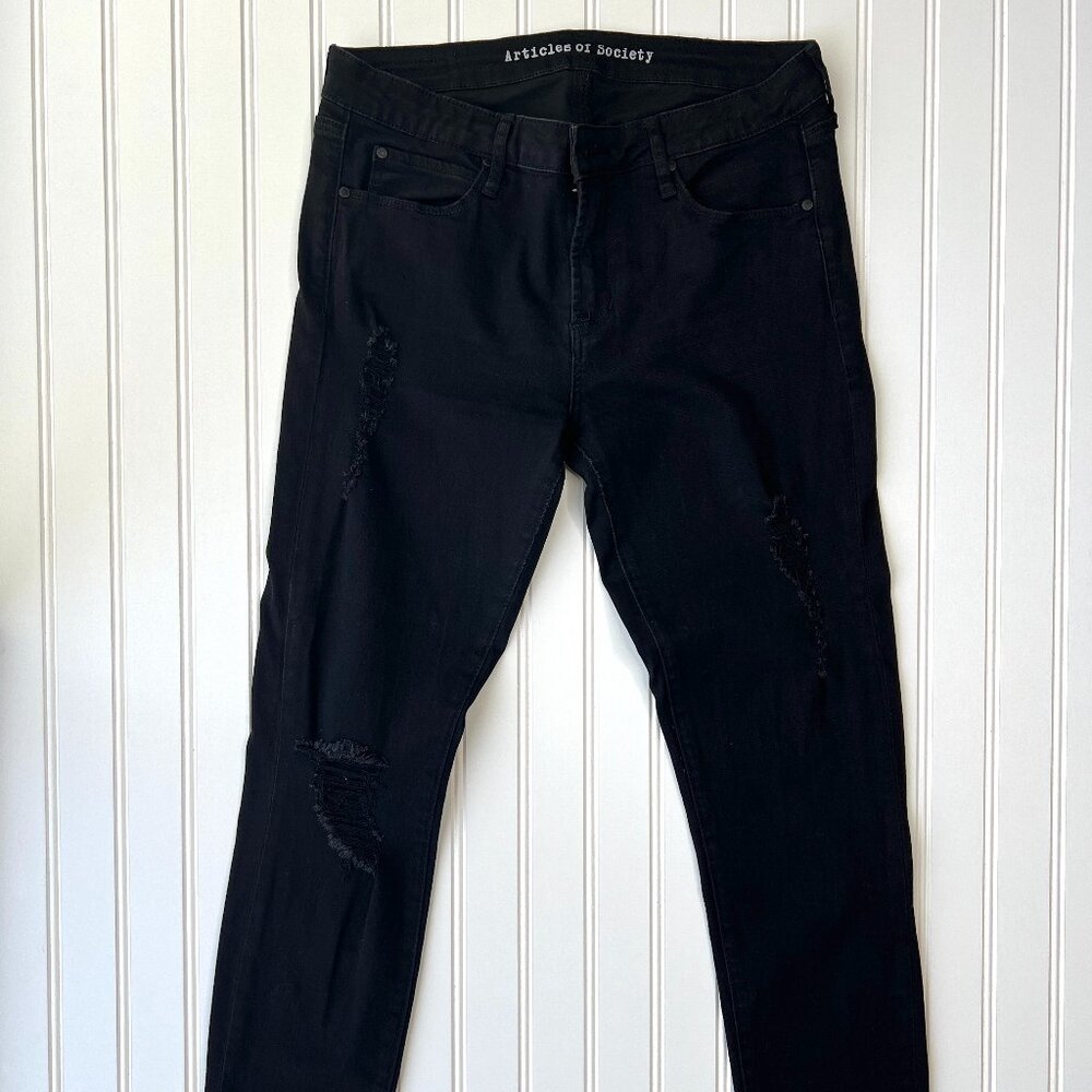 Articles of Society Skinny Jeans Womens‎ 29 Black Distressed Ripped Knee Grunge